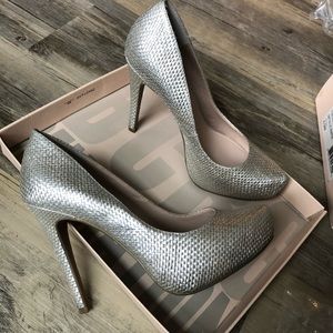 BCBG Generation silver weave pumps